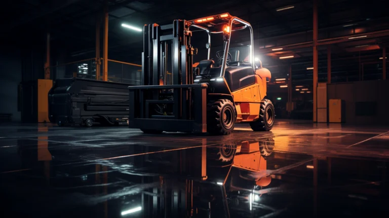 A forklift with a hydraulic pump and additional lighting_Forklift maintenance and servicing_equipinsights.com