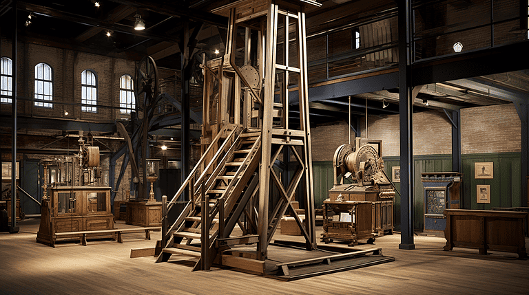 A wooden portable elevator used in year 1867