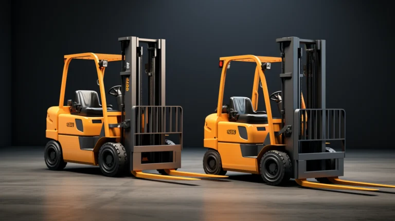Two Yellow forklifts displayed side by side_equipinsights.com