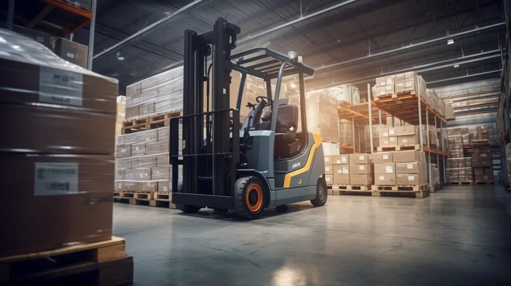 a Lithium Battery forklift is working in a warehouse