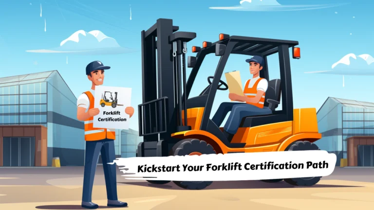 a person attending a forklift safety training course practicing driving skills to obtain a forklift.