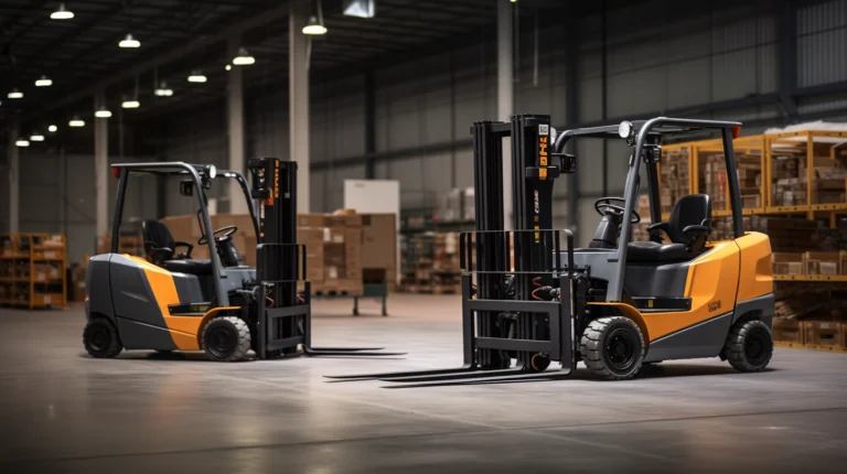 an electric forklift and an internal combustion forklift are positioned for comparison_forklift types