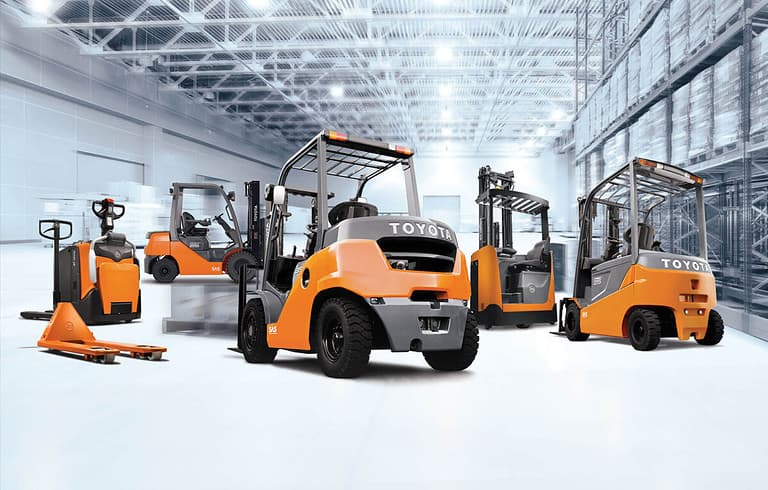 A collection of Toyota different forklift types